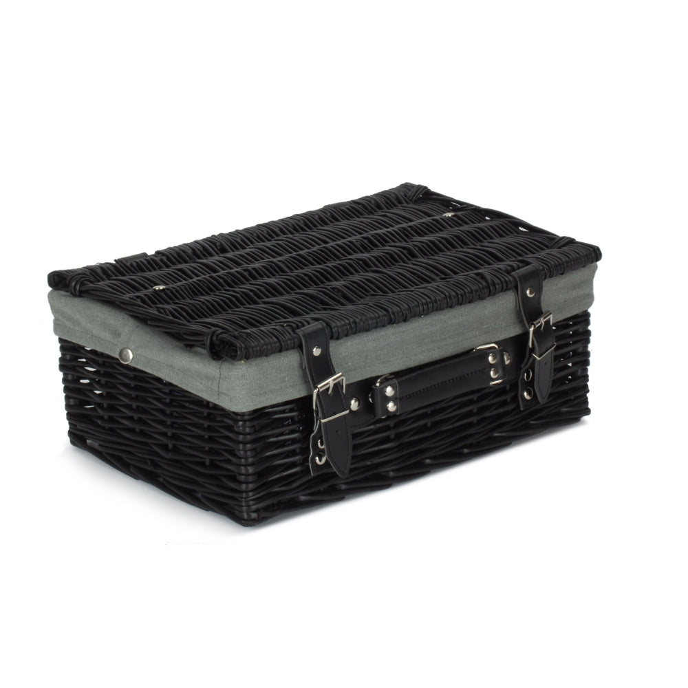 The Willow Basket 36cm Empty Black Willow Picnic Basket With Cotton Lining