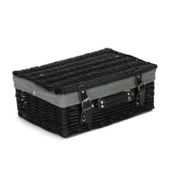 The Willow Basket 36cm Empty Black Willow Picnic Basket With Cotton Lining