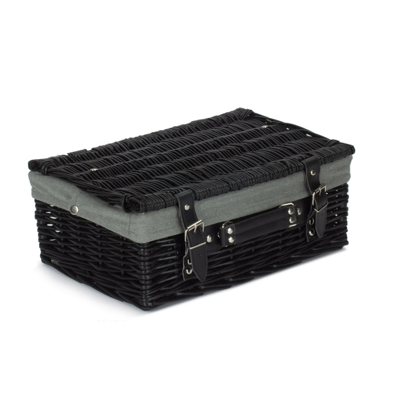 The Willow Basket 36cm Empty Black Willow Picnic Basket With Cotton Lining