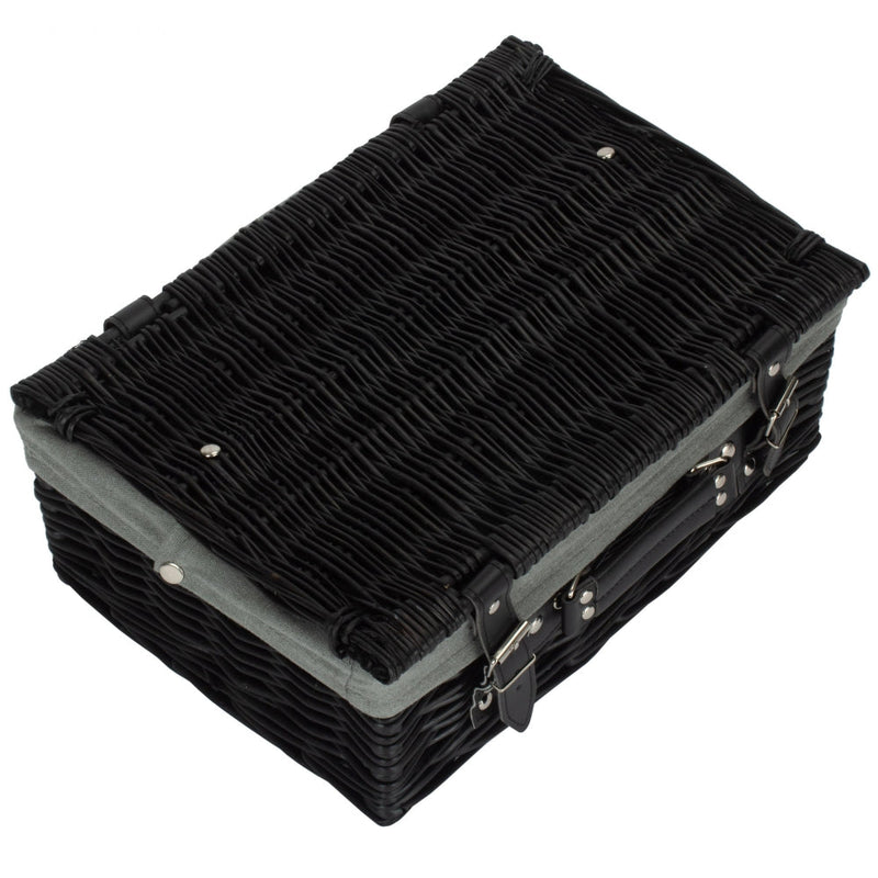 The Willow Basket 36cm Empty Black Willow Picnic Basket With Cotton Lining