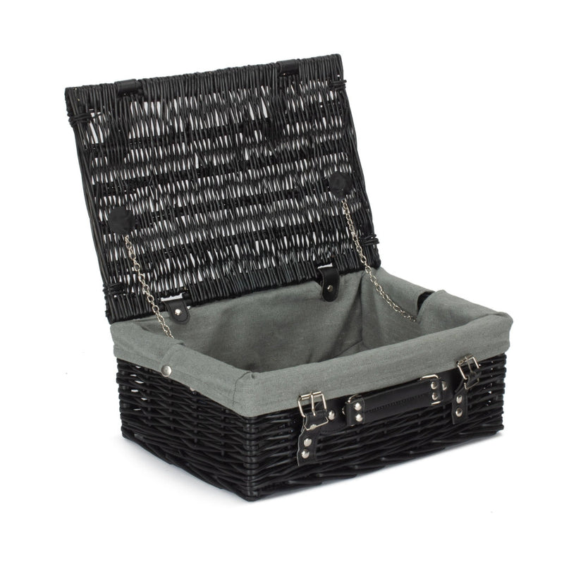 The Willow Basket 36cm Empty Black Willow Picnic Basket With Cotton Lining