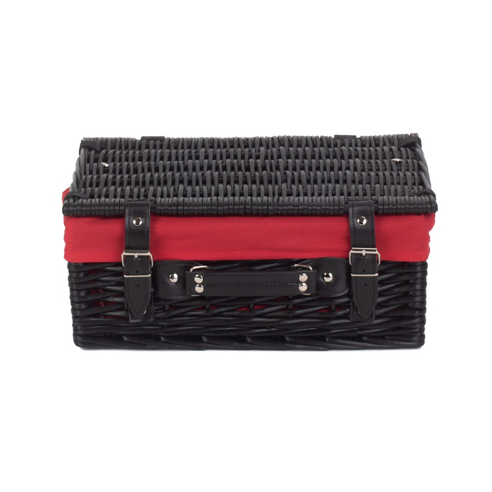 The Willow Basket 36cm Empty Black Willow Picnic Basket With Cotton Lining