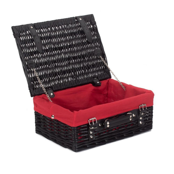The Willow Basket 36cm Empty Black Willow Picnic Basket With Cotton Lining