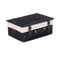 The Willow Basket 36cm Empty Black Willow Picnic Basket With Cotton Lining