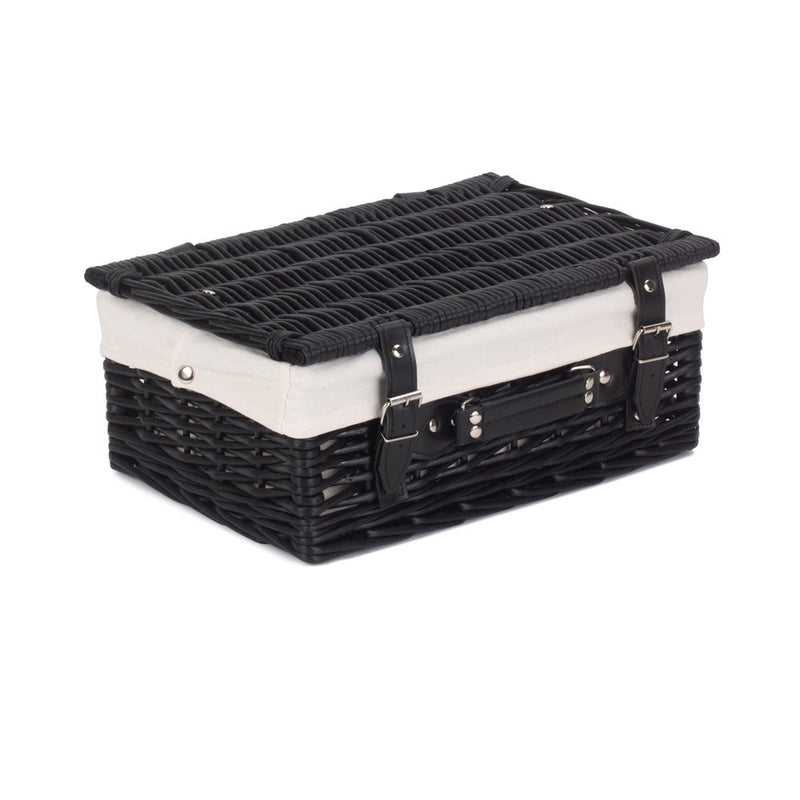 The Willow Basket 36cm Empty Black Willow Picnic Basket With Cotton Lining