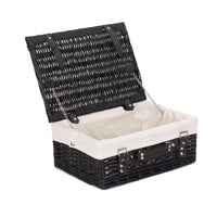 The Willow Basket 36cm Empty Black Willow Picnic Basket With Cotton Lining
