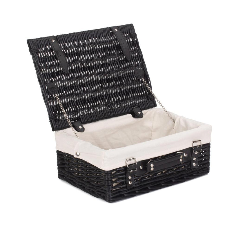 The Willow Basket 36cm Empty Black Willow Picnic Basket With Cotton Lining