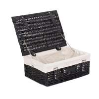 The Willow Basket 46cm Empty Black Willow Picnic Basket With Cotton Lining