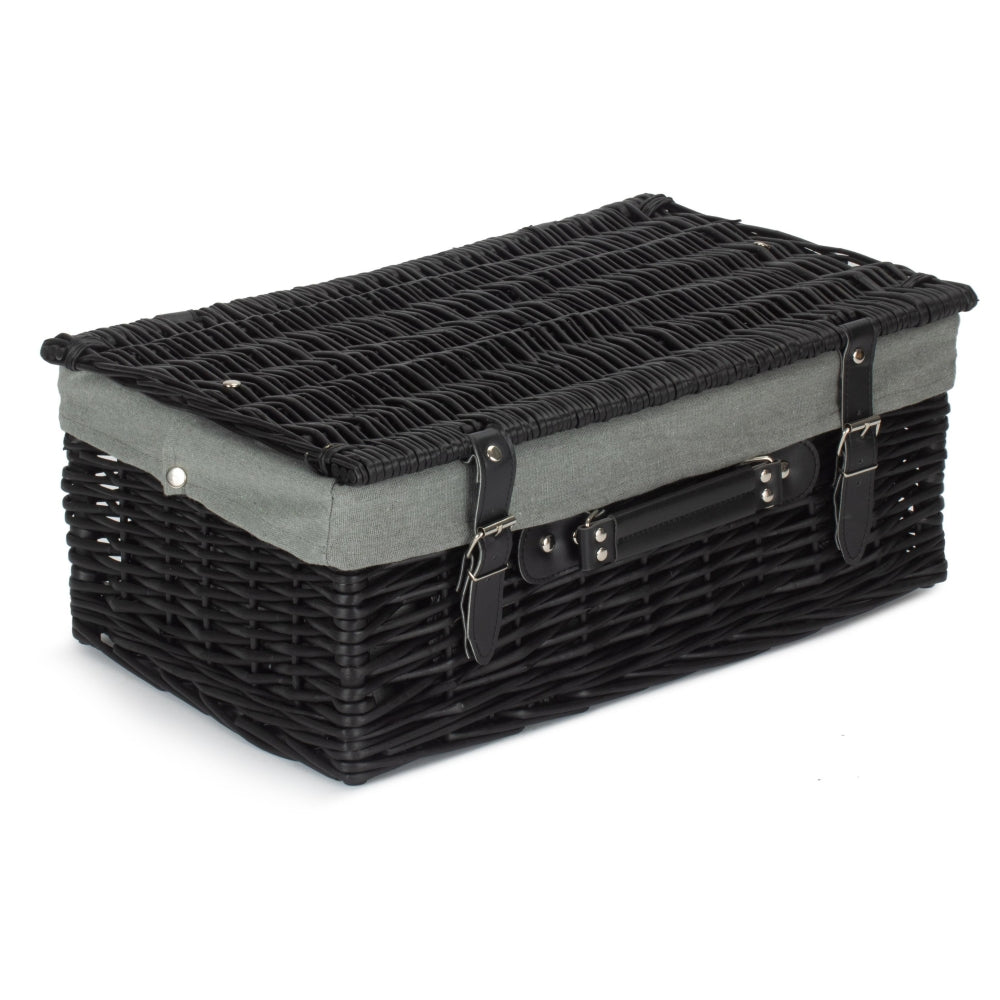 The Willow Basket 46cm Empty Black Willow Picnic Basket With Cotton Lining