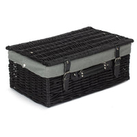 The Willow Basket 46cm Empty Black Willow Picnic Basket With Cotton Lining