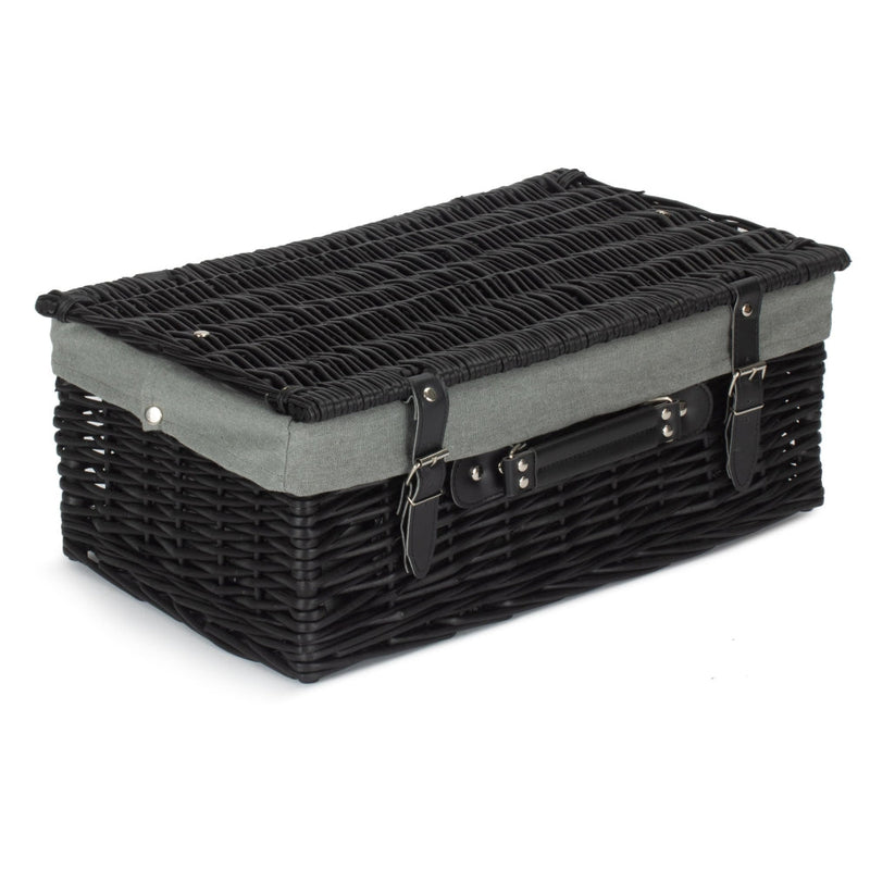 The Willow Basket 46cm Empty Black Willow Picnic Basket With Cotton Lining