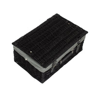 The Willow Basket 46cm Empty Black Willow Picnic Basket With Cotton Lining