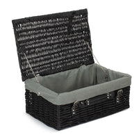 The Willow Basket 46cm Empty Black Willow Picnic Basket With Cotton Lining