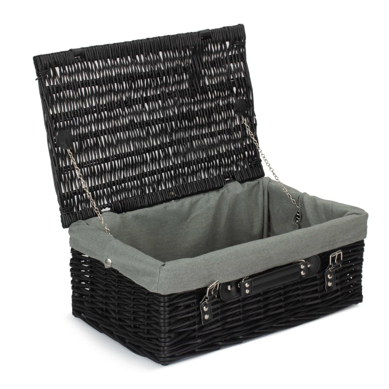 The Willow Basket 46cm Empty Black Willow Picnic Basket With Cotton Lining