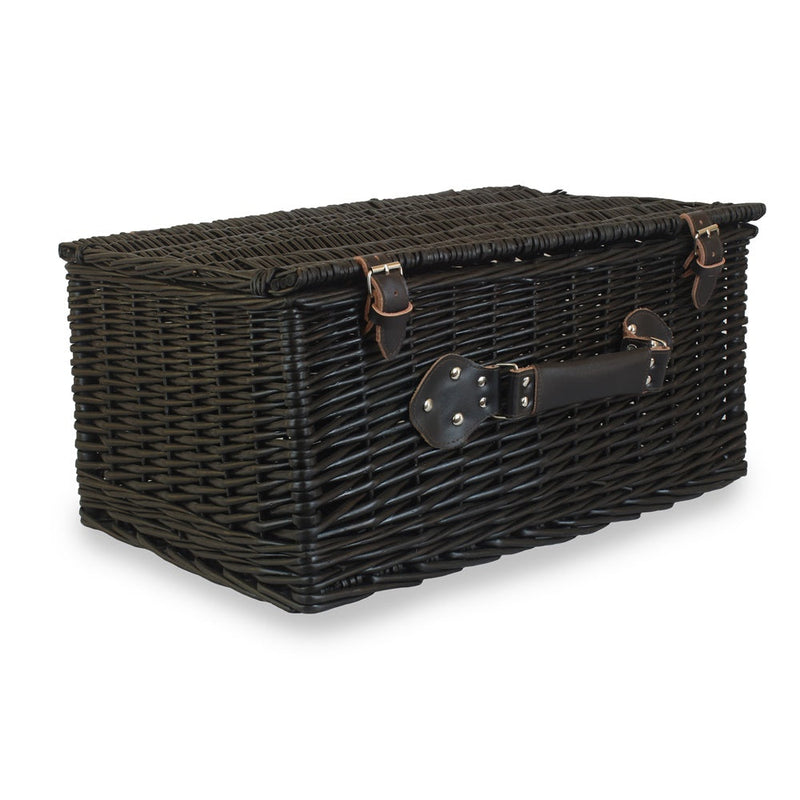 The Willow Basket 51cm Empty Black Willow Picnic Basket With Cotton Lining