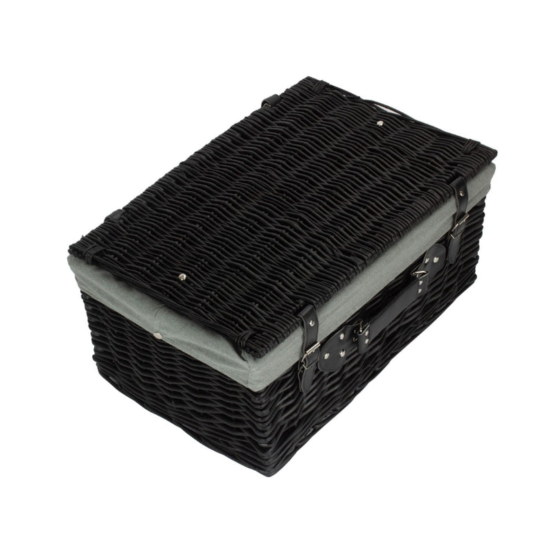 51cm Empty Black Willow Picnic Basket With Cotton Lining