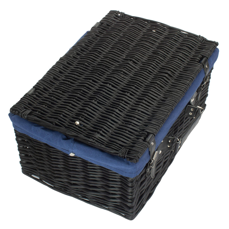 The Willow Basket 51cm Empty Black Willow Picnic Basket With Cotton Lining