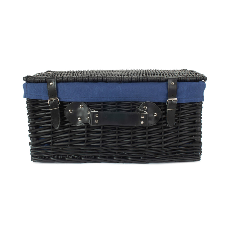 The Willow Basket 51cm Empty Black Willow Picnic Basket With Cotton Lining