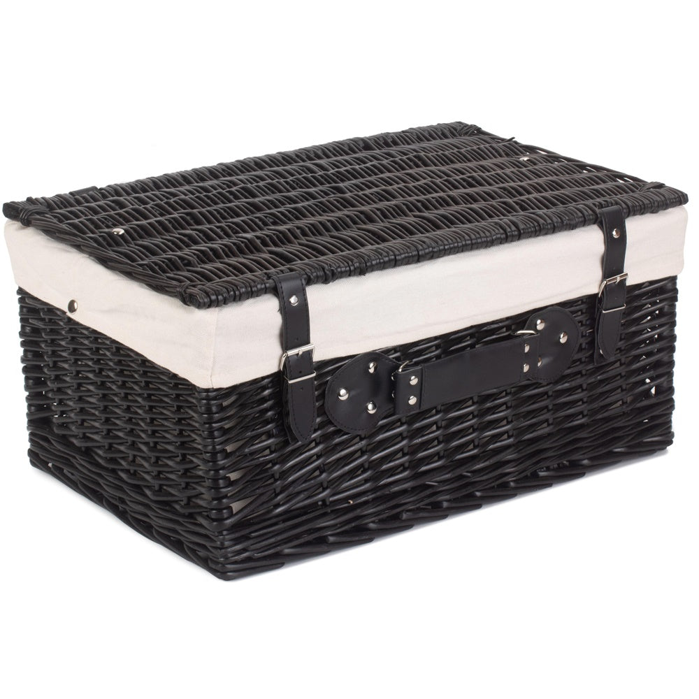 The Willow Basket 51cm Empty Black Willow Picnic Basket With Cotton Lining