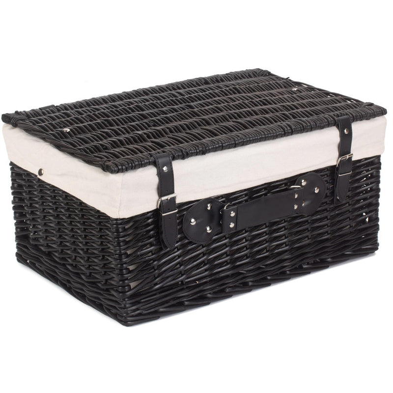 The Willow Basket 51cm Empty Black Willow Picnic Basket With Cotton Lining