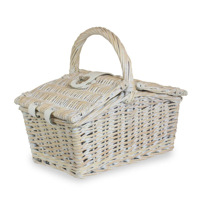 The Willow Basket Small White Double Lidded Hamper Wicker Basket