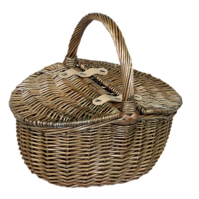 The Willow Basket Small Antique Wash Double Lidded Oval Picnic Basket