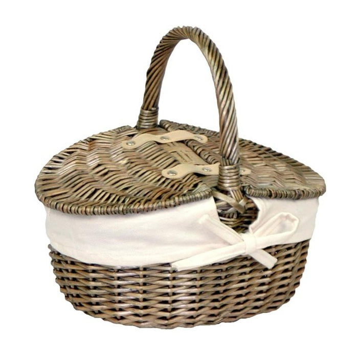 The Willow Basket Small Antique Wash Double Lidded Oval Picnic Basket