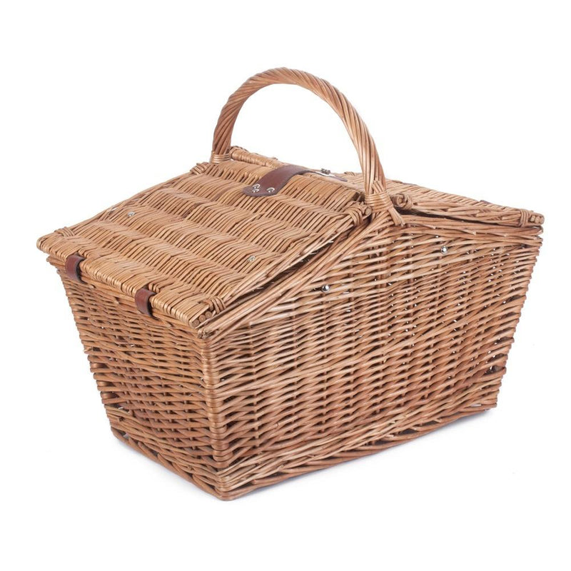 The Willow Basket Large Sloped Sided Double Lidded Empty Wicker Basket