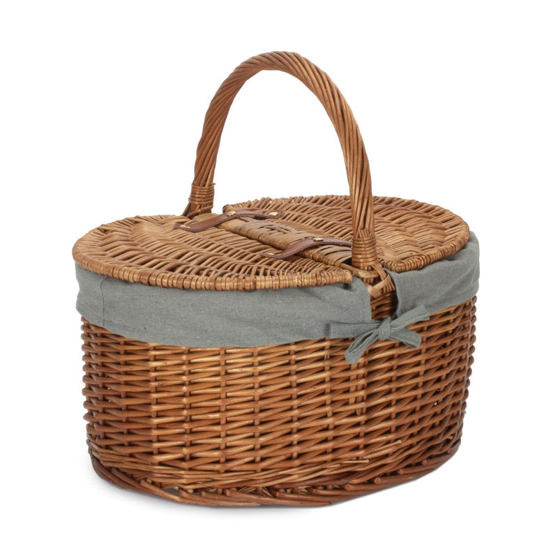 The Willow Basket Large Light Steamed Oval Butterfly Lidded Picnic Basket