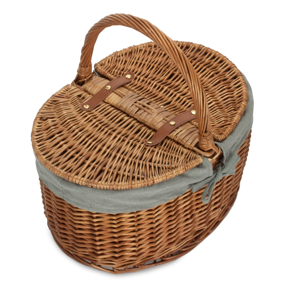 Large Light Steamed Oval Butterfly Lidded Picnic Basket