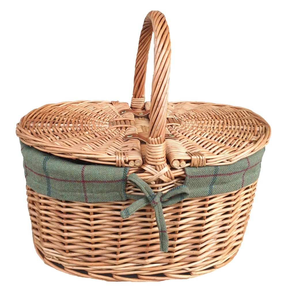 Large Light Steamed Oval Butterfly Lidded Picnic Basket