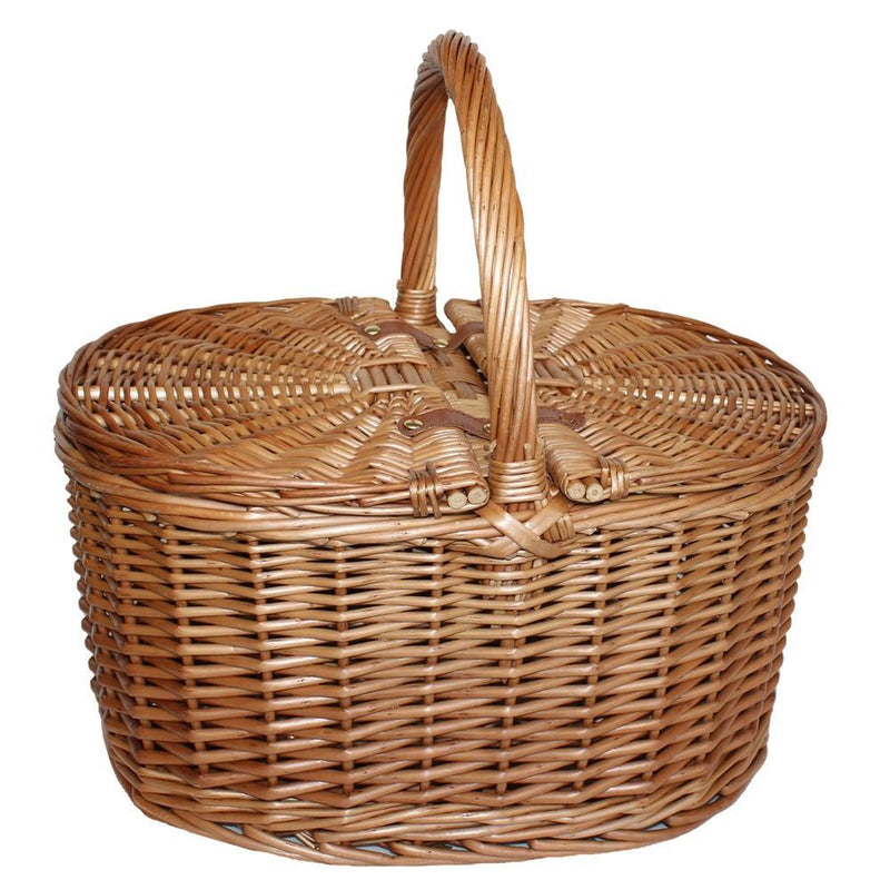 Large Light Steamed Oval Butterfly Lidded Picnic Basket