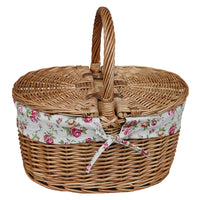 Large Light Steamed Oval Butterfly Lidded Picnic Basket