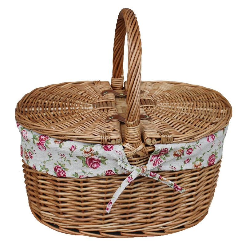 The Willow Basket Large Light Steamed Oval Butterfly Lidded Picnic Basket