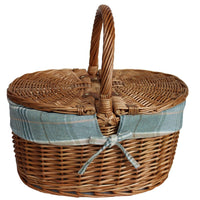 Large Light Steamed Oval Butterfly Lidded Picnic Basket