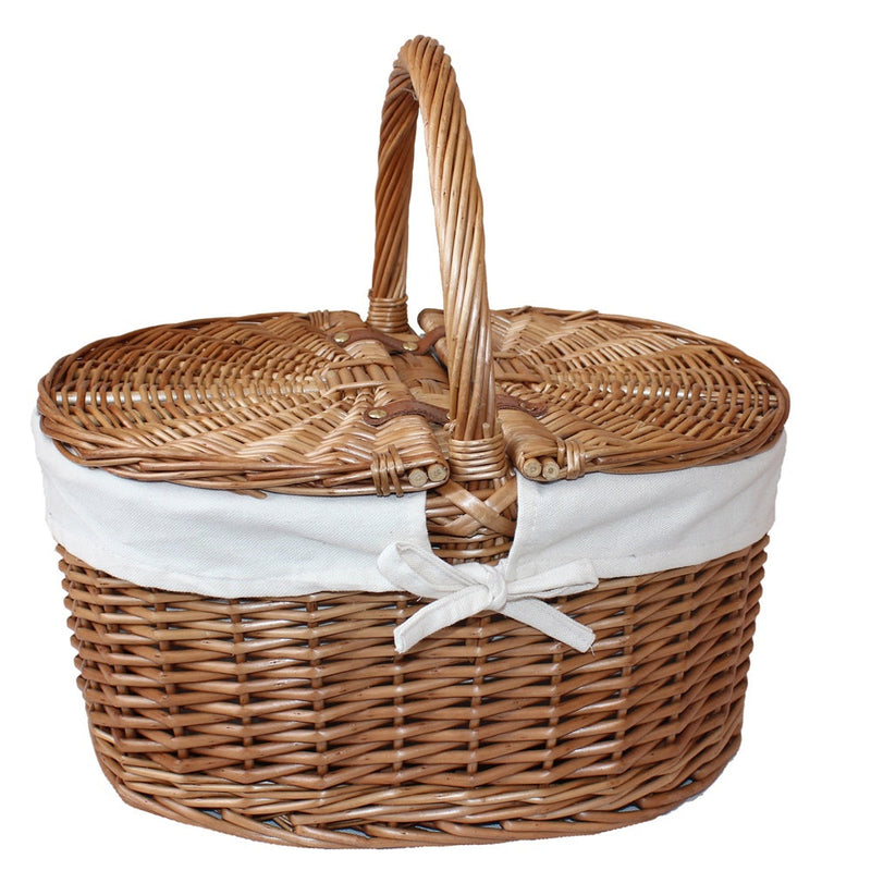 The Willow Basket Large Light Steamed Oval Butterfly Lidded Picnic Basket