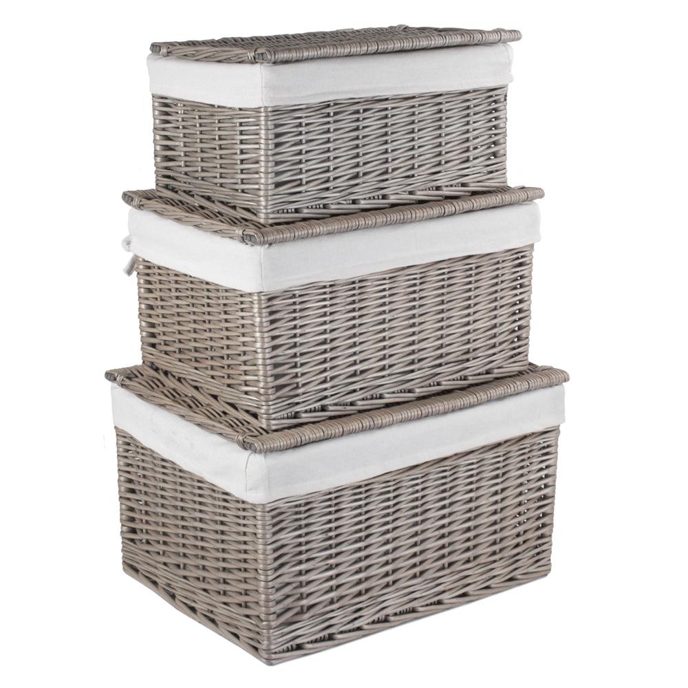 Antique Wash Cotton Lined Wicker Storage Basket