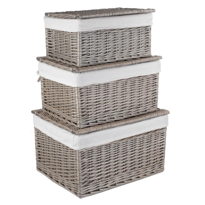 The Willow Basket Antique Wash Cotton Lined Wicker Storage Basket