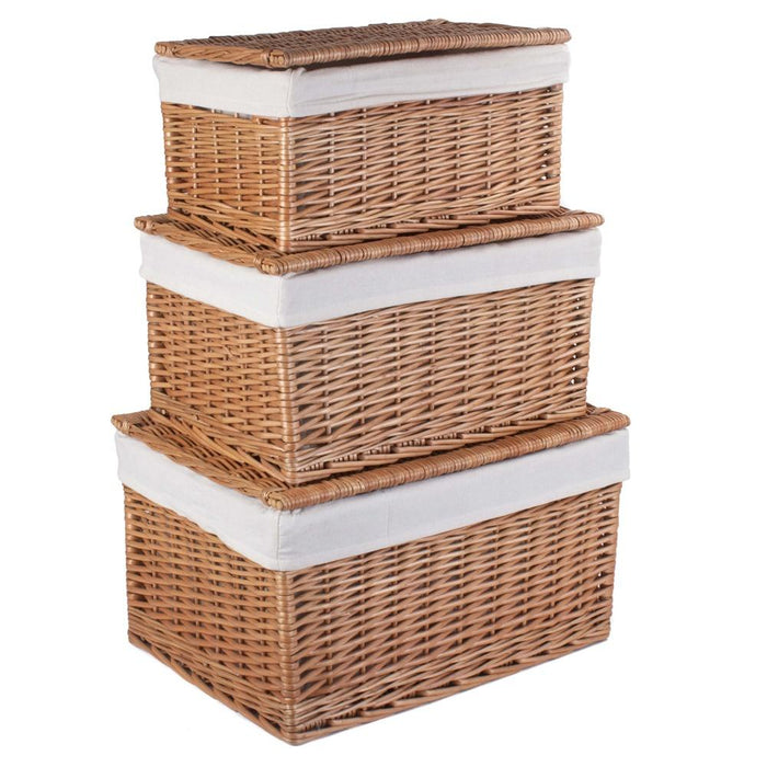 The Willow Basket Light Steamed Cotton Lined Wicker Storage Basket