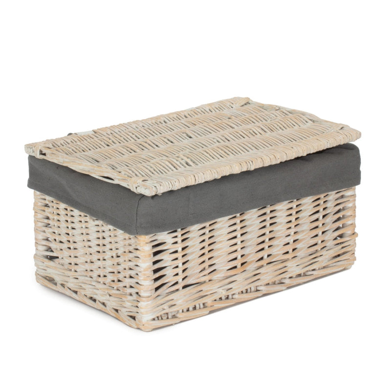 The Willow Basket White Wash Steamed Cotton Lined Storage Basket