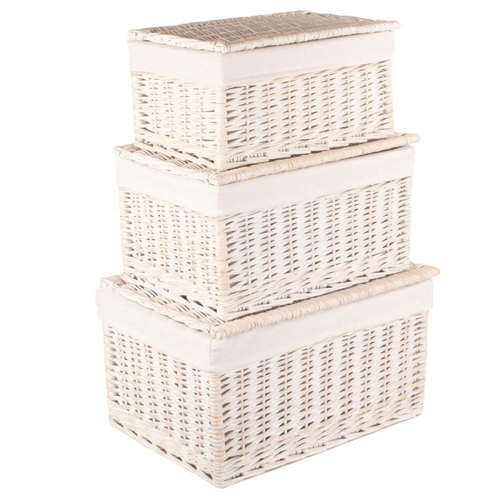 White Wash Steamed Cotton Lined Wicker Storage Basket