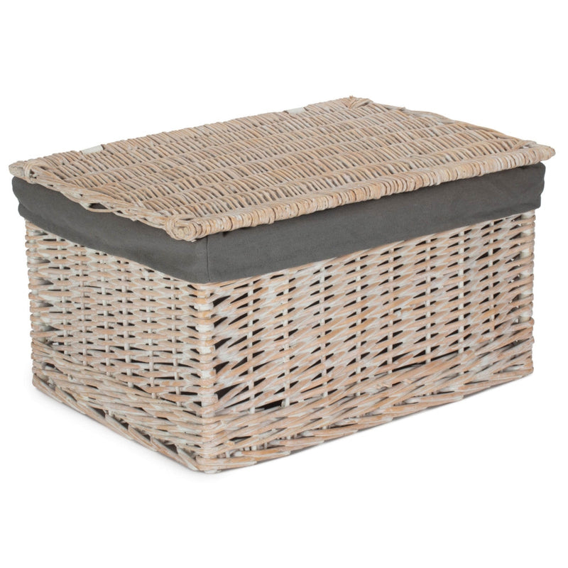 The Willow Basket White Wash Steamed Cotton Lined Storage Basket