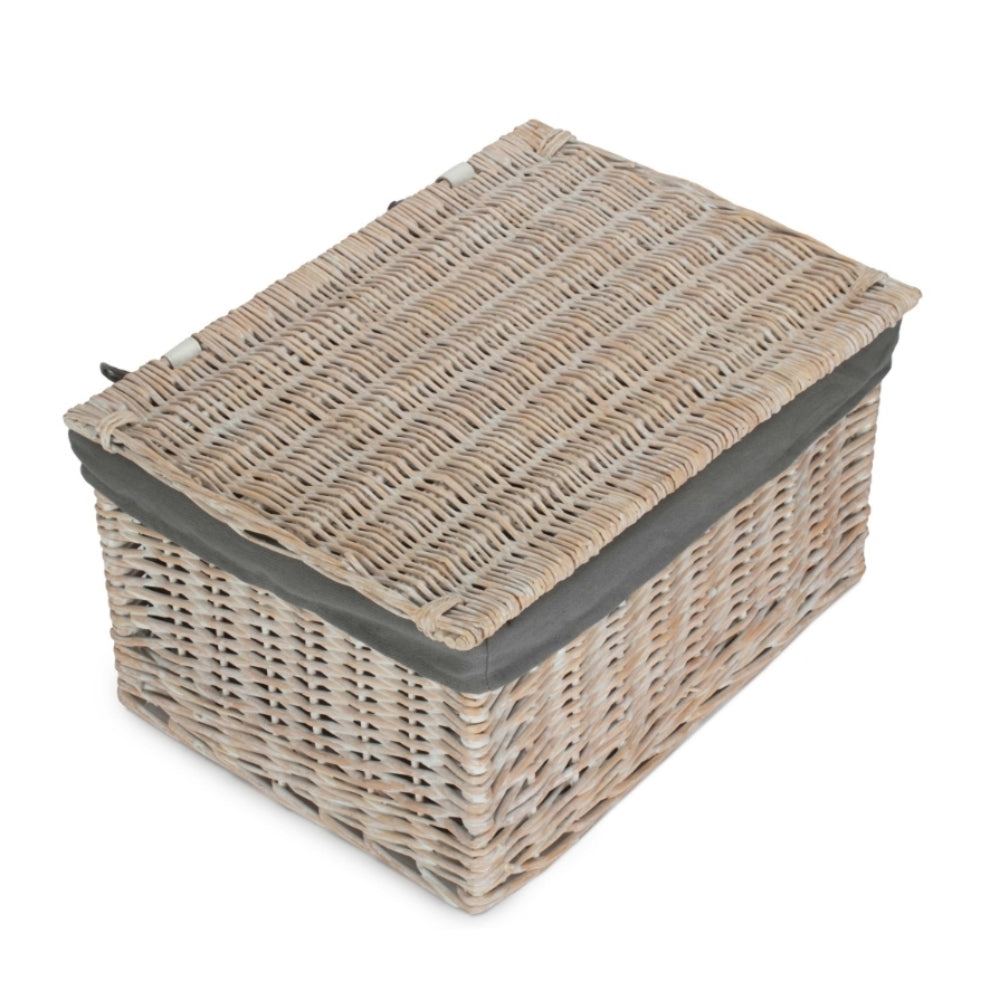 The Willow Basket White Wash Steamed Cotton Lined Storage Basket