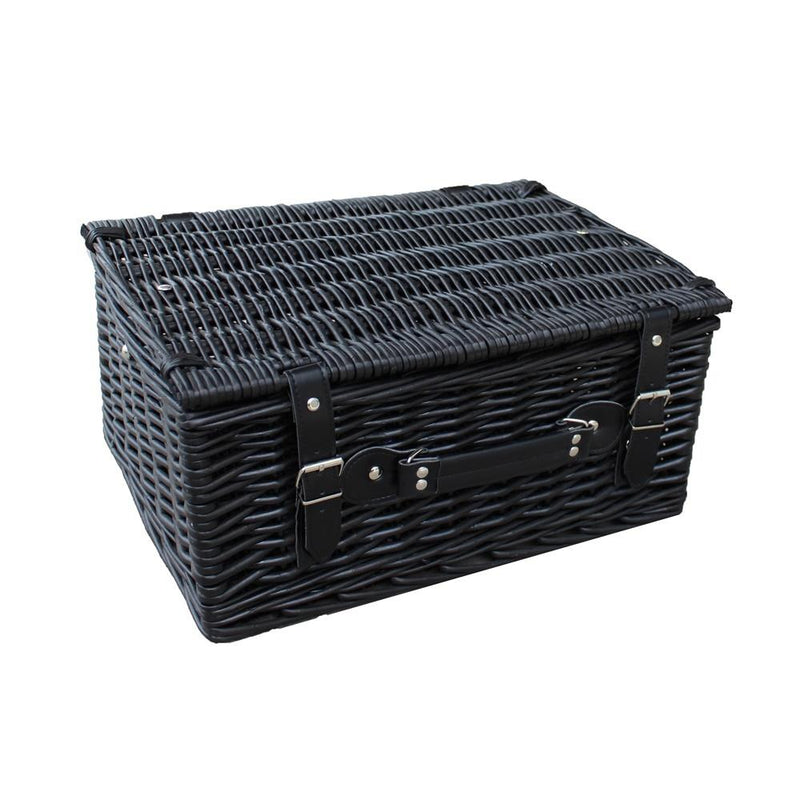 The Willow Basket 41cm Empty Black Willow Picnic Basket With Cotton Lining