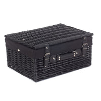 The Willow Basket 41cm Empty Black Willow Picnic Basket With Cotton Lining