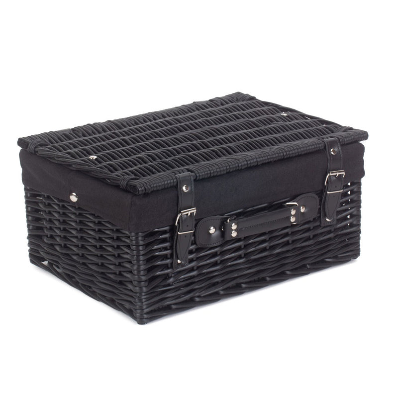 The Willow Basket 41cm Empty Black Willow Picnic Basket With Cotton Lining