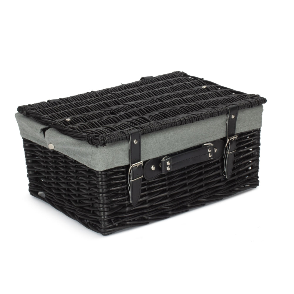 The Willow Basket 41cm Empty Black Willow Picnic Basket With Cotton Lining