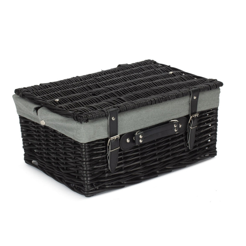 The Willow Basket 41cm Empty Black Willow Picnic Basket With Cotton Lining