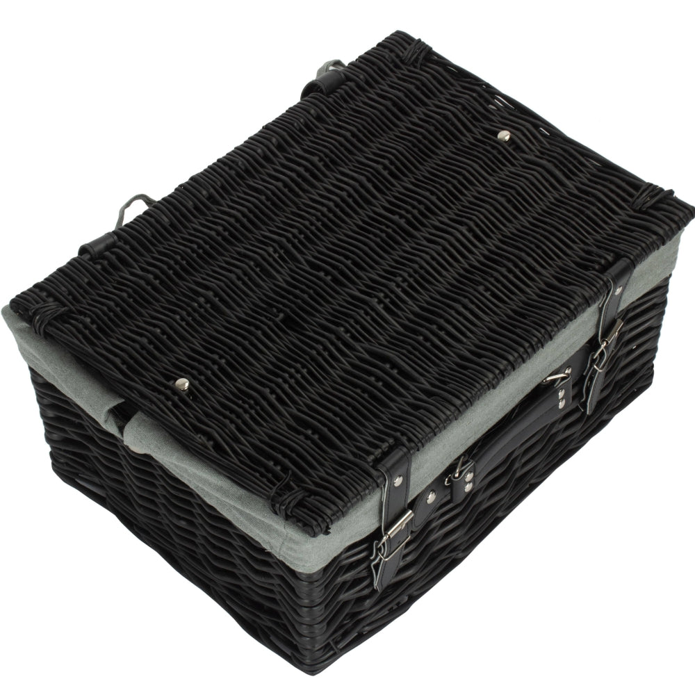 The Willow Basket 41cm Empty Black Willow Picnic Basket With Cotton Lining