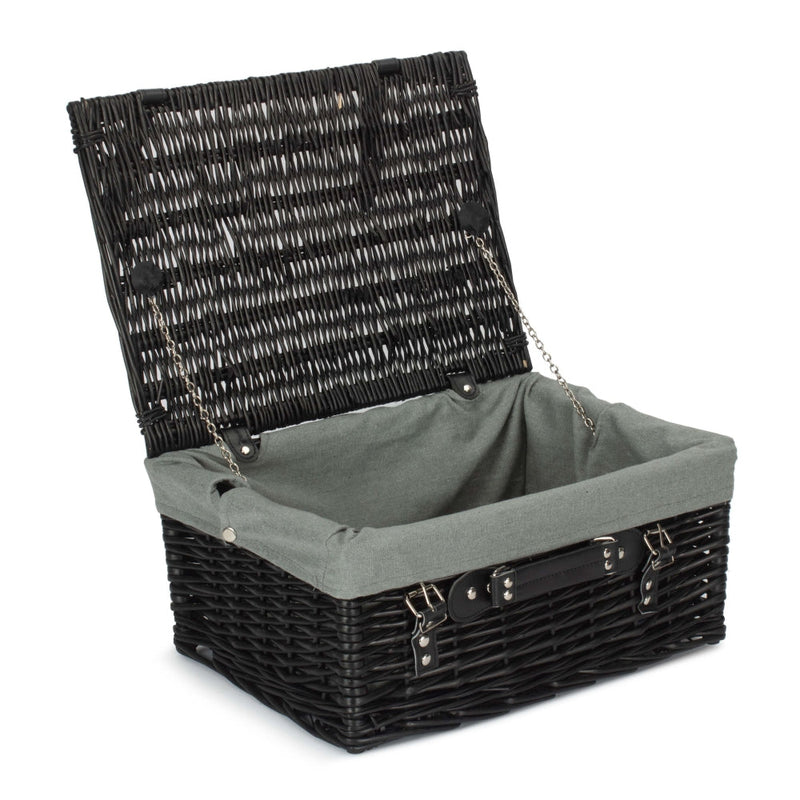 41cm Empty Black Willow Picnic Basket With Cotton Lining